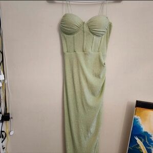 Shein Party prom split thigh mint dress